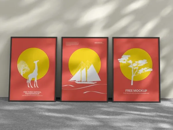 Front View of 3 Vertical Poster Mockup on Sunbeam Aura 1