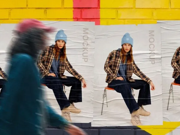 Front View of 4 Urban Wrinkled Posters Mockup 1