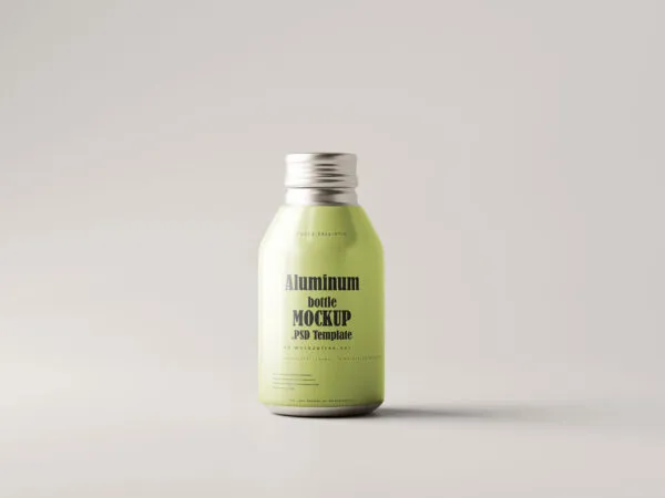 Front View of Aluminum Beverage Bottle Mockup 1