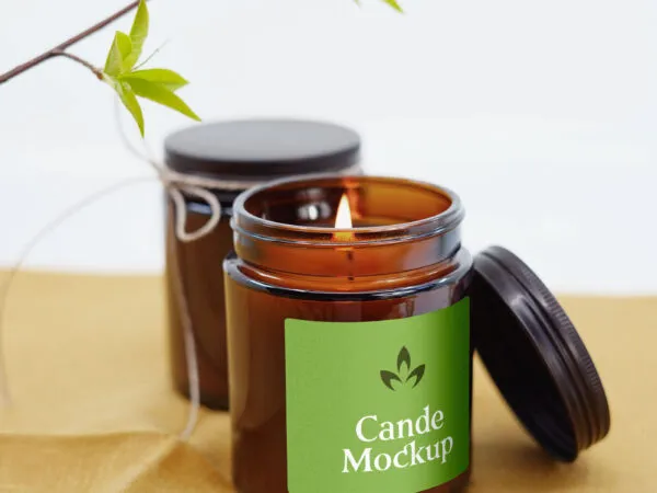 Front View of Amber Jar Candle Label Mockup 1