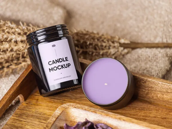 Front View of Artistic Double Candle Mockup on Rustic Setting 1