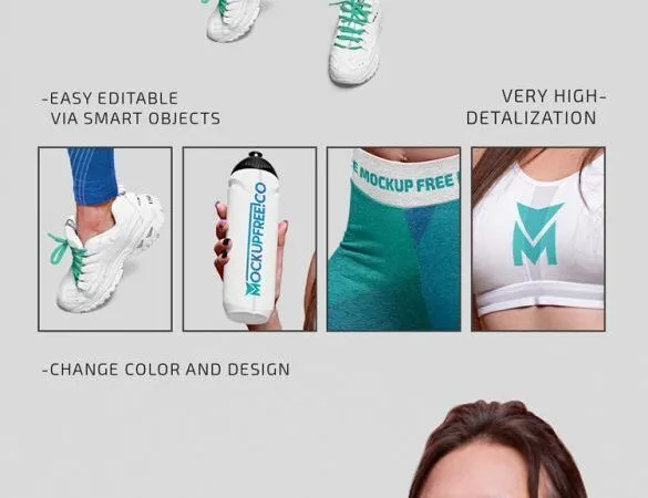 Front View of Athletic Woman Wearing Sportswear with a Bottle Mockup 1