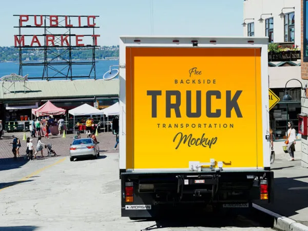 Front View of Backside of a Truck Transportation Mockup 1