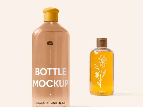 Front View of Big and Small Shampoo Bottle Mockup 1