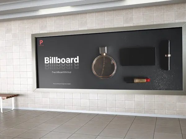Front View of Billboard on Metro Stations Wall Mockup 1