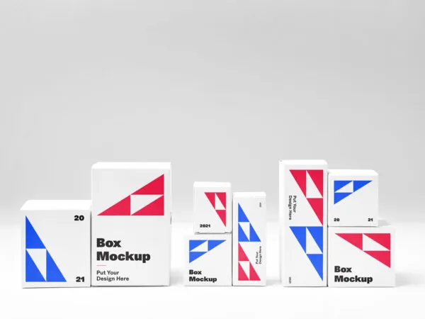 Front View of Box Set in Different Shapes and Sizes Mockup 1