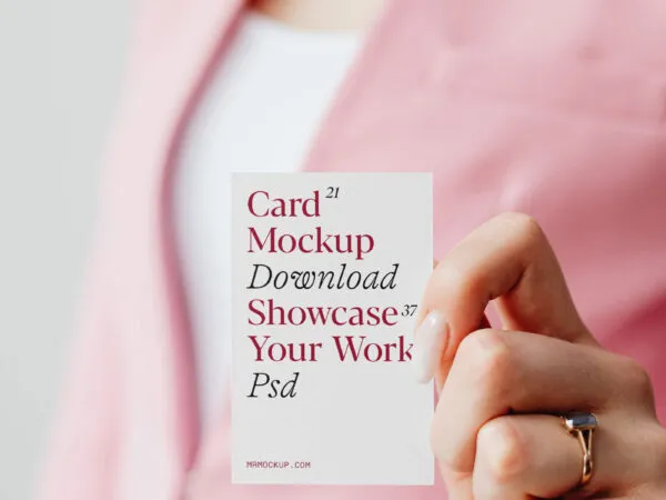 Front View of Business Card Mockup in a Ladys Hand 1