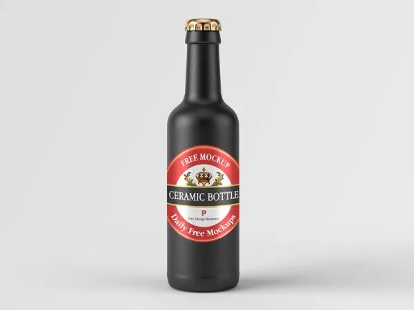 Front View of Ceramic Beverage Bottle Mockup 1