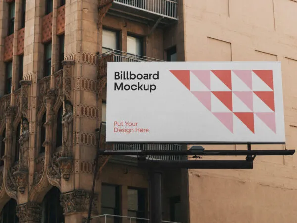 Front View of City Billboard Mockup on Side of Building 1