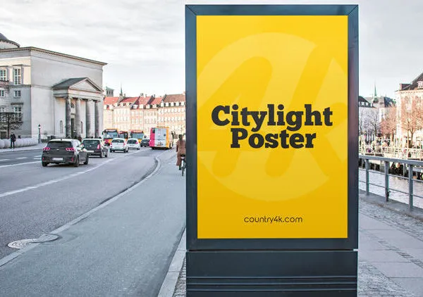 Front View of City Light Poster in Street Setting Mockup 1