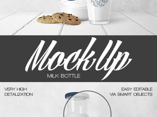 Front View of Clear Photorealistic Milk Bottle Mockup 1