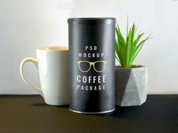 Front View of Coffee Tube Mockup Featuring Mug and Vase 1