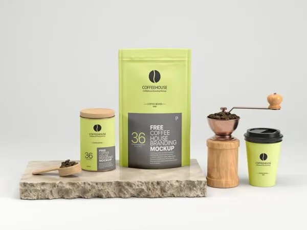 Front View of Complete Set of Coffeehouse Branding Mockup 1