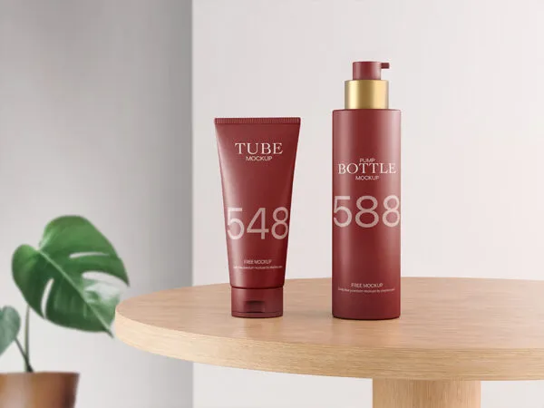 Front View of Cosmetic Tube and Pump Bottle Mockup 1