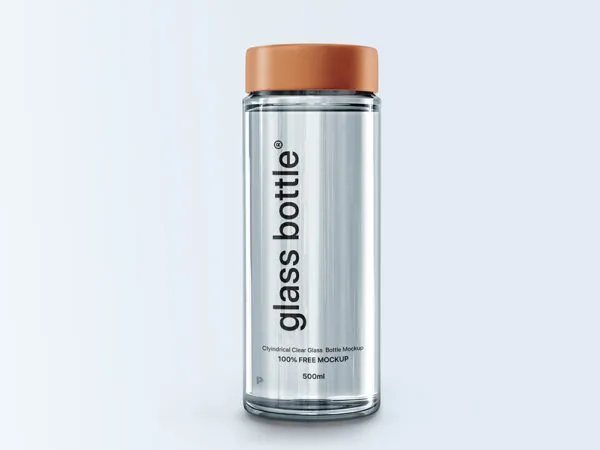 Front View of Cylindrical Glass Bottle Mockup 1