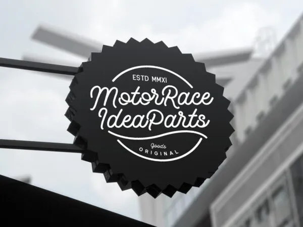 Front View of Decorative Metallic Rounded Sign Mockup 1