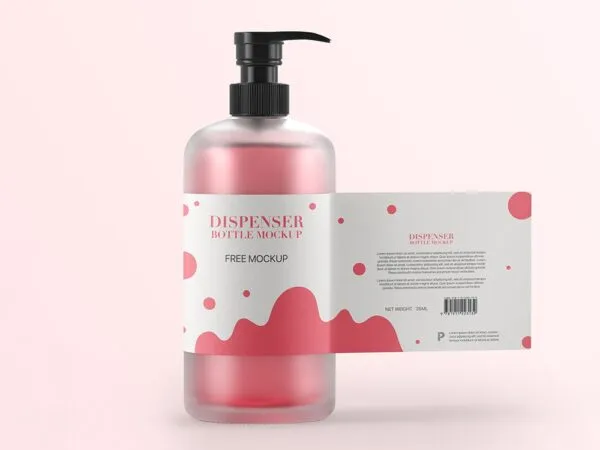 Front View of Dispenser Pump Bottle Mockup with an Open label 1