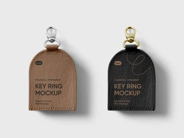 Front View of Double Leather Key Ring Mockup 1