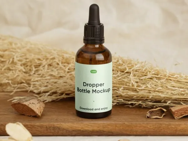 Front View of Dropper Bottle Mockup on Wood 1