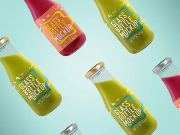 Front View of Floating Glass Bottles Mockup 1