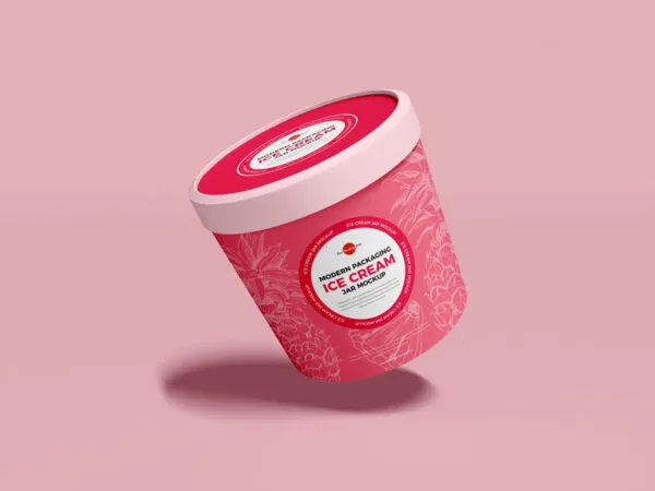 Front View of Floating Ice Cream Cup Wearing a Cap Mockup 1