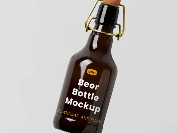 Front View of Floating Levitating Beer Bottle Mockup 1