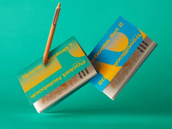 Front View of Floating Set of Notebooks Mockup 1