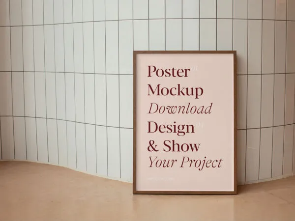 Front View of Framed Poster Mockup on Floor 1