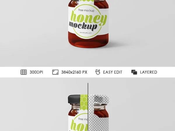 Front View of Glass Jar with Honey Mockup 1