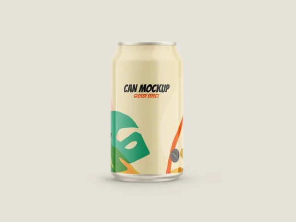 Front View of Glossy Can Drink Packaging Mockup 1