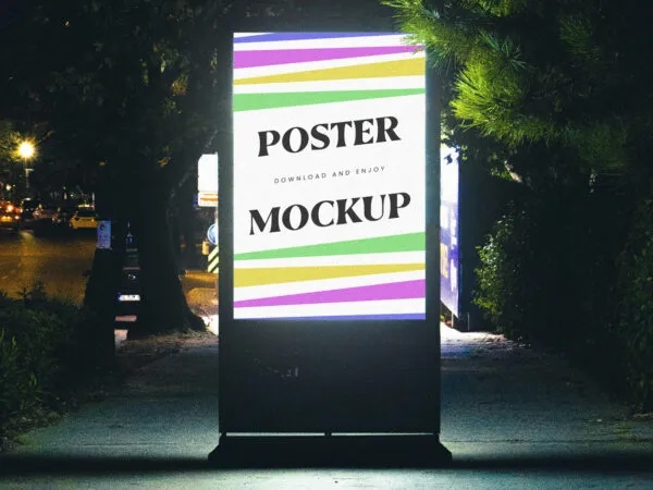 Front View of Glowing Night Poster Mockup 1
