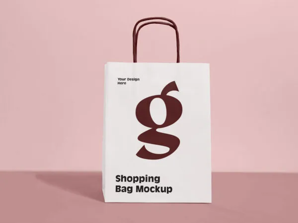 Front View of Grocery Paper Shopping Bag Mockup 1