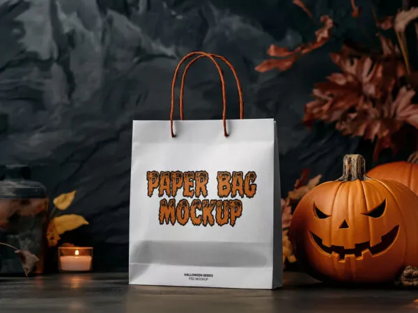 Front View of Halloween Paper Bag Mockup 1