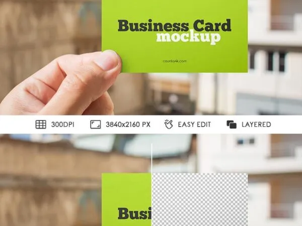Front View of Hand Holding Business Card Mockup 1