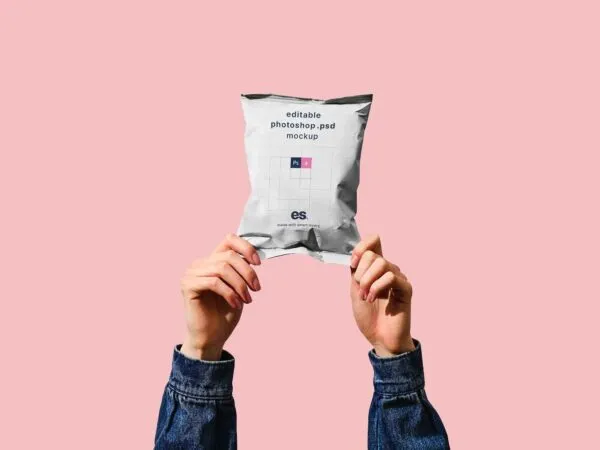 Front View of Handholding Potato Chips Bag Mockup 1