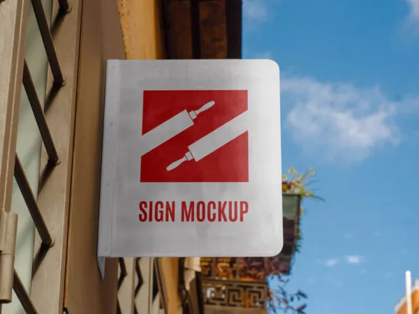 Front View of Hanging Metal Sign Mockup 1