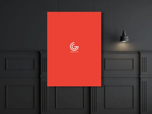 Front View of Huge Poster Floating in Indoor Setting Mockup 1