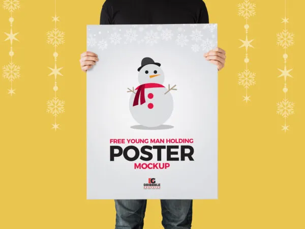 Front View of Man Hand Holding Poster Mockup 1