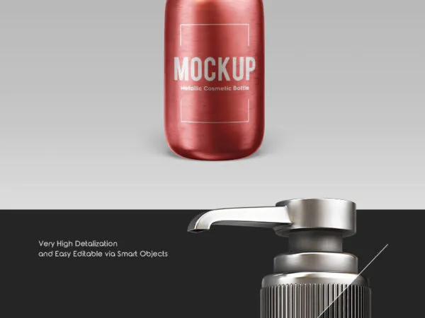 Front View of Metallic Pump Cosmetic Bottle Mockup 1