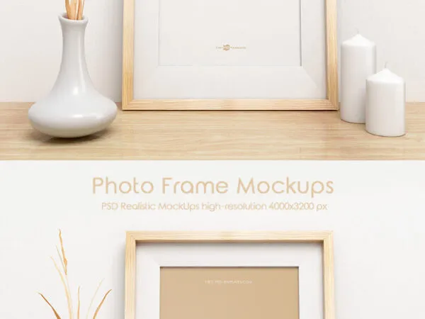 Front View of Neat and Minimalist Wooden Photo Frame Mockup 1