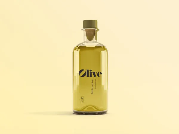 Front View of Olive Oil Bottle Wearing Cap Mockup 1