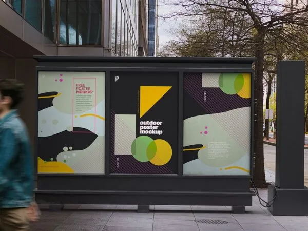 Front View of Outdoor Poster Mockup Presenting 3 Shots Separately 1