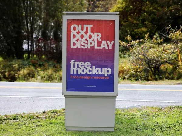 Front View of Outdoor Vertical Advertising Billboard Mockup 1