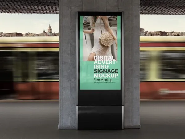 Front View of Outdoor Vertical Digital Advertising Signage Mockup 1