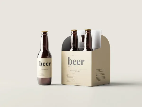 Front View of Pack of Beer Bottles Mockup 1