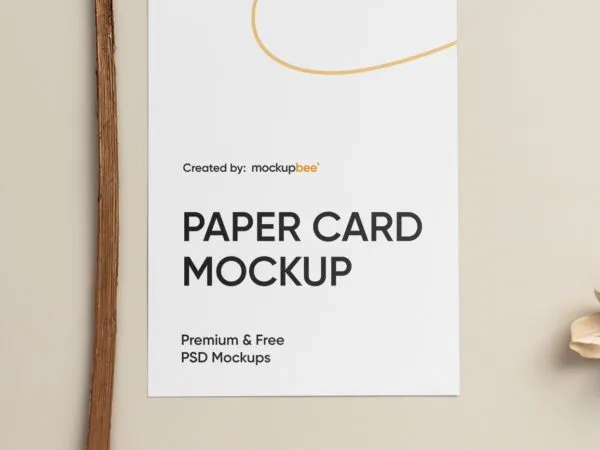 Front View of Paper Card Mockup with Dried Leaf 1