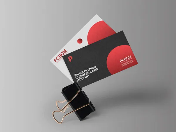 Front View of Paper Clipped Business Cards Mockup 1