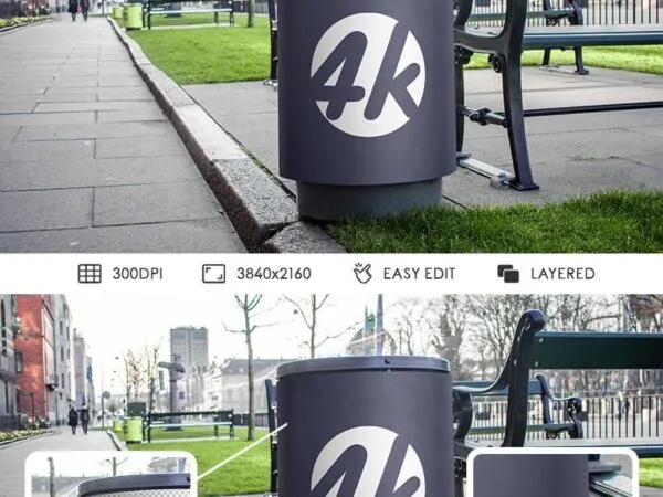 Front View of Park style Trash Can Mockup 1