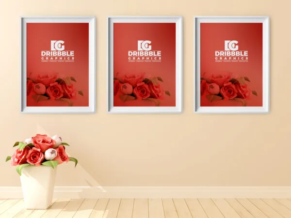 Front View of Poster Frame Mockup with Beautiful Flowers Background 1