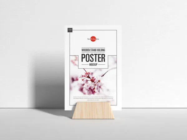 Front View of Poster on Wooden Stand Mockup 1